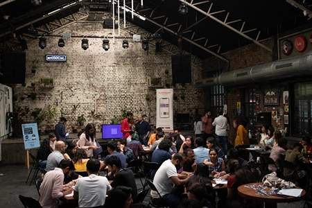 People networking at an event